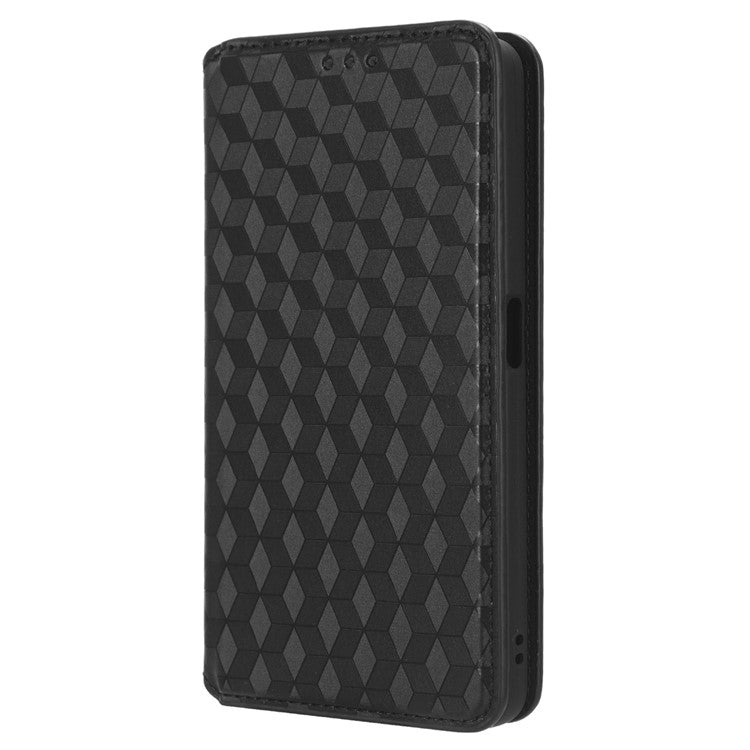 For OnePlus Nord CE 3 Lite 5G / Nord N30 5G Leather Phone Cover Stand Imprinted Rhombus Pattern Phone Wallet Case - Black