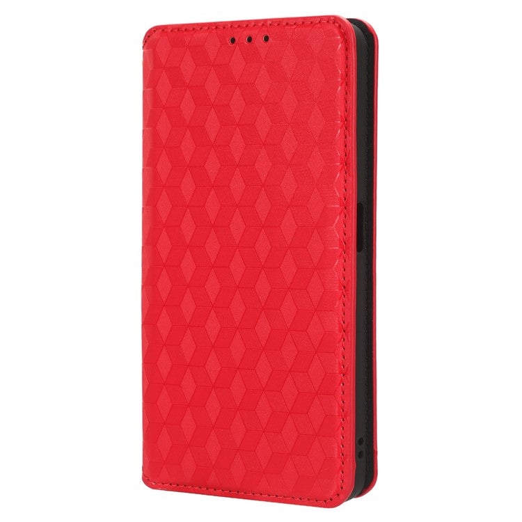 For OnePlus Nord CE 3 Lite 5G / Nord N30 5G Leather Phone Cover Stand Imprinted Rhombus Pattern Phone Wallet Case - Red