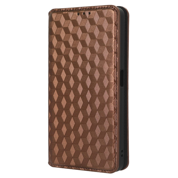 For OnePlus Nord CE 3 Lite 5G / Nord N30 5G Leather Phone Cover Stand Imprinted Rhombus Pattern Phone Wallet Case - Brown
