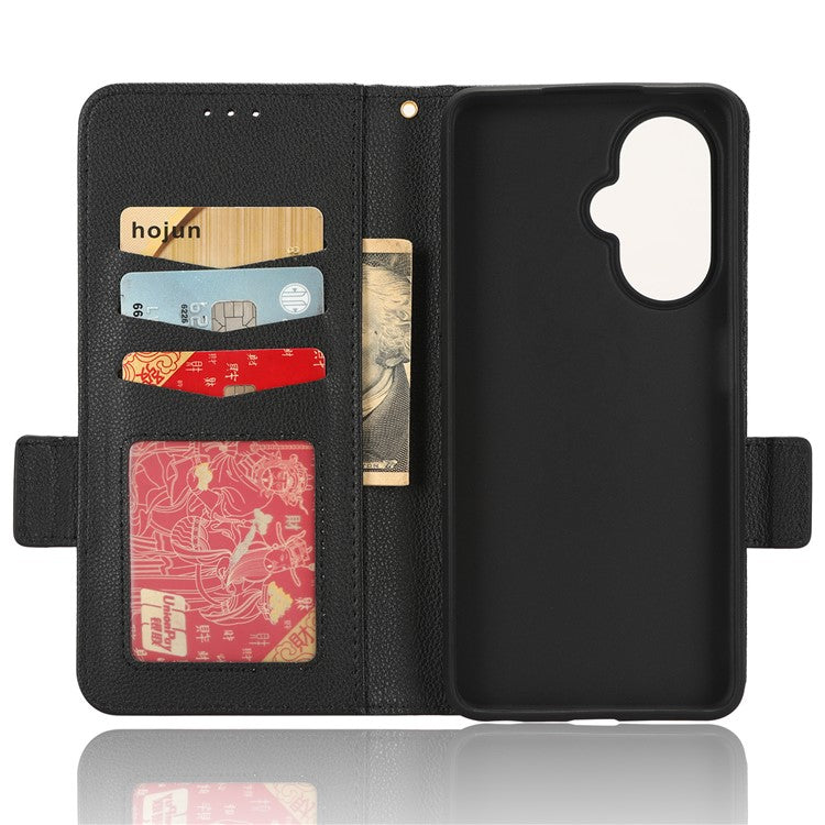 For OnePlus Nord CE 3 Lite 5G / Nord N30 5G PU Leather Case Litchi Texture Wallet Stand Phone Cover - Black