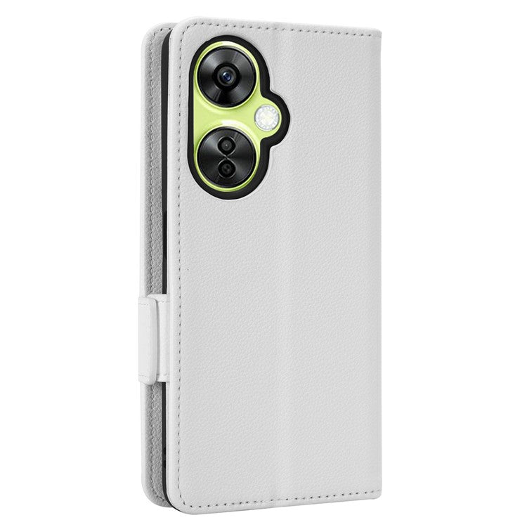 For OnePlus Nord CE 3 Lite 5G / Nord N30 5G PU Leather Case Litchi Texture Wallet Stand Phone Cover - White