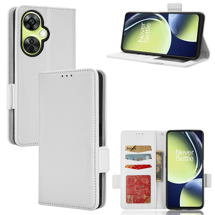 For OnePlus Nord CE 3 Lite 5G / Nord N30 5G PU Leather Case Litchi Texture Wallet Stand Phone Cover - White