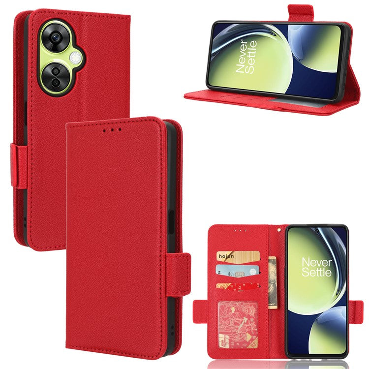 For OnePlus Nord CE 3 Lite 5G / Nord N30 5G PU Leather Case Litchi Texture Wallet Stand Phone Cover - Red