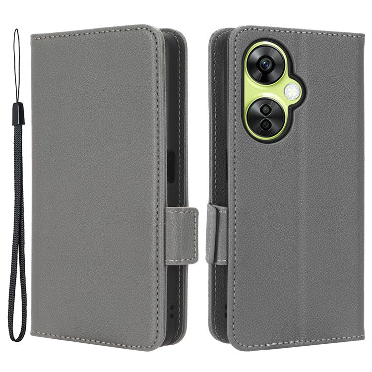 For OnePlus Nord CE 3 Lite 5G / Nord N30 5G PU Leather Case Litchi Texture Wallet Stand Phone Cover - Grey