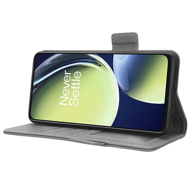 For OnePlus Nord CE 3 Lite 5G / Nord N30 5G PU Leather Case Litchi Texture Wallet Stand Phone Cover - Grey