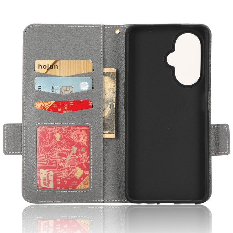For OnePlus Nord CE 3 Lite 5G / Nord N30 5G PU Leather Case Litchi Texture Wallet Stand Phone Cover - Grey