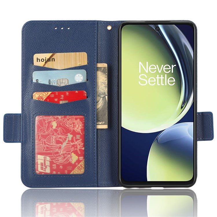 For OnePlus Nord CE 3 Lite 5G / Nord N30 5G PU Leather Case Litchi Texture Wallet Stand Phone Cover - Dark Blue