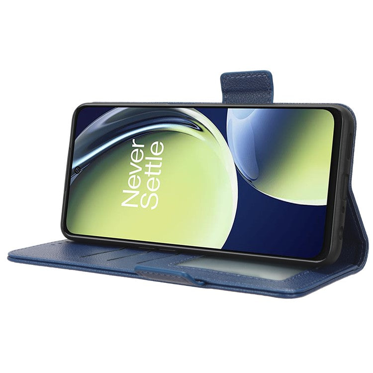 For OnePlus Nord CE 3 Lite 5G / Nord N30 5G PU Leather Case Litchi Texture Wallet Stand Phone Cover - Dark Blue