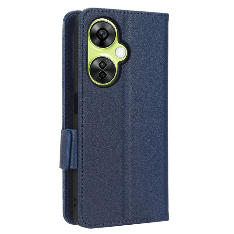 For OnePlus Nord CE 3 Lite 5G / Nord N30 5G PU Leather Case Litchi Texture Wallet Stand Phone Cover - Dark Blue