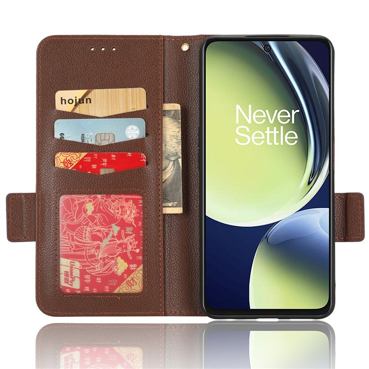 For OnePlus Nord CE 3 Lite 5G / Nord N30 5G PU Leather Case Litchi Texture Wallet Stand Phone Cover - Brown
