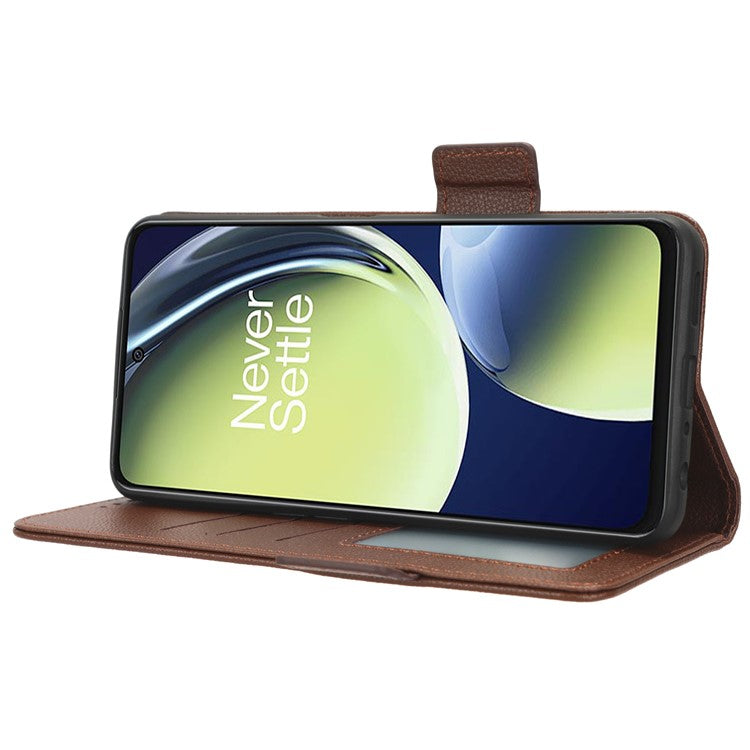 For OnePlus Nord CE 3 Lite 5G / Nord N30 5G PU Leather Case Litchi Texture Wallet Stand Phone Cover - Brown
