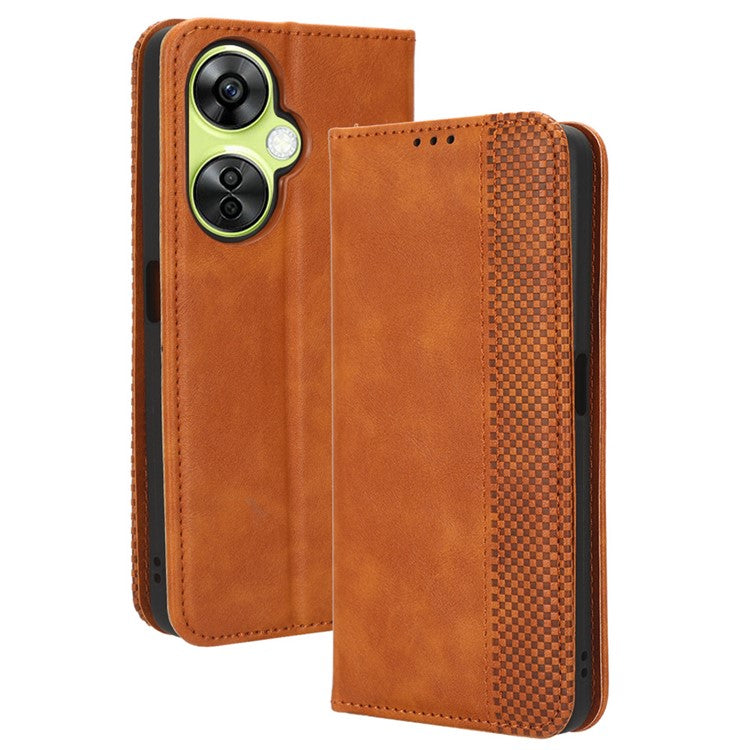 For OnePlus Nord CE 3 Lite 5G / Nord N30 5G Wallet Phone Case Retro PU Leather Mobile Phone Stand Cover - Brown
