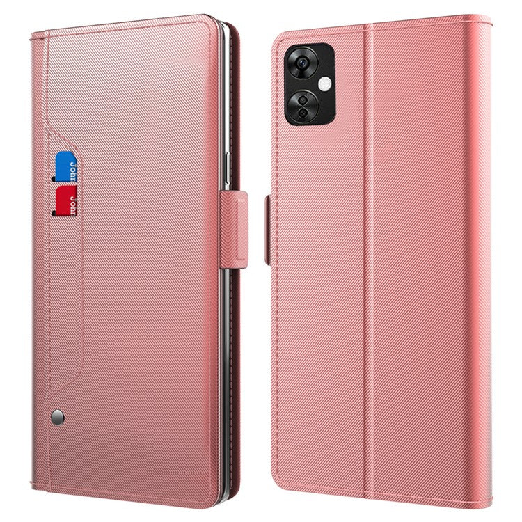 For OnePlus Nord CE 3 Lite 5G / Nord N30 5G PU Leather Card Holder Stand Cover Anti-drop Phone Case with Mirror - Rose Gold