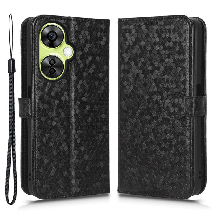 For OnePlus Nord CE 3 Lite 5G / Nord N30 5G PU Leather Cover Dot Pattern Imprinted Stand Wallet Phone Case - Black