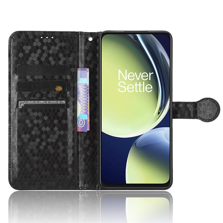 For OnePlus Nord CE 3 Lite 5G / Nord N30 5G PU Leather Cover Dot Pattern Imprinted Stand Wallet Phone Case - Black