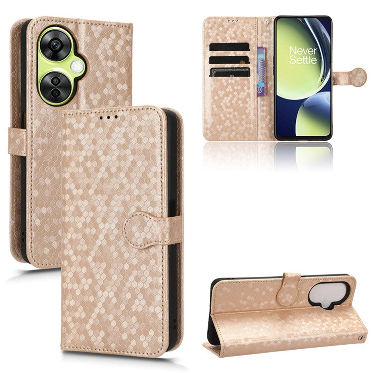 For OnePlus Nord CE 3 Lite 5G / Nord N30 5G PU Leather Cover Dot Pattern Imprinted Stand Wallet Phone Case - Rose Gold