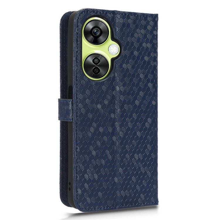 For OnePlus Nord CE 3 Lite 5G / Nord N30 5G PU Leather Cover Dot Pattern Imprinted Stand Wallet Phone Case - Dark Blue
