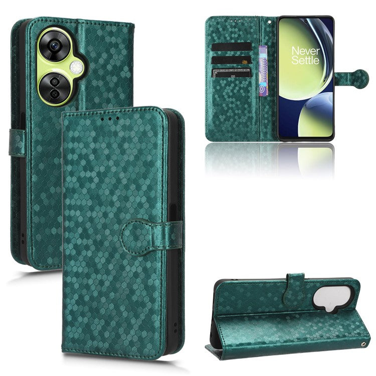 For OnePlus Nord CE 3 Lite 5G / Nord N30 5G PU Leather Cover Dot Pattern Imprinted Stand Wallet Phone Case - Green