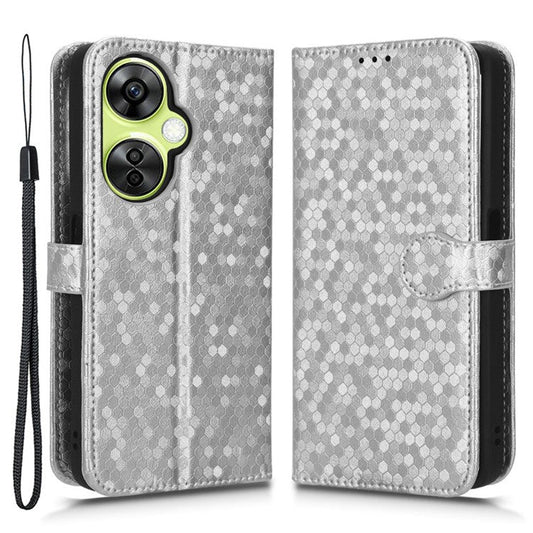 For OnePlus Nord CE 3 Lite 5G / Nord N30 5G PU Leather Cover Dot Pattern Imprinted Stand Wallet Phone Case - Silver