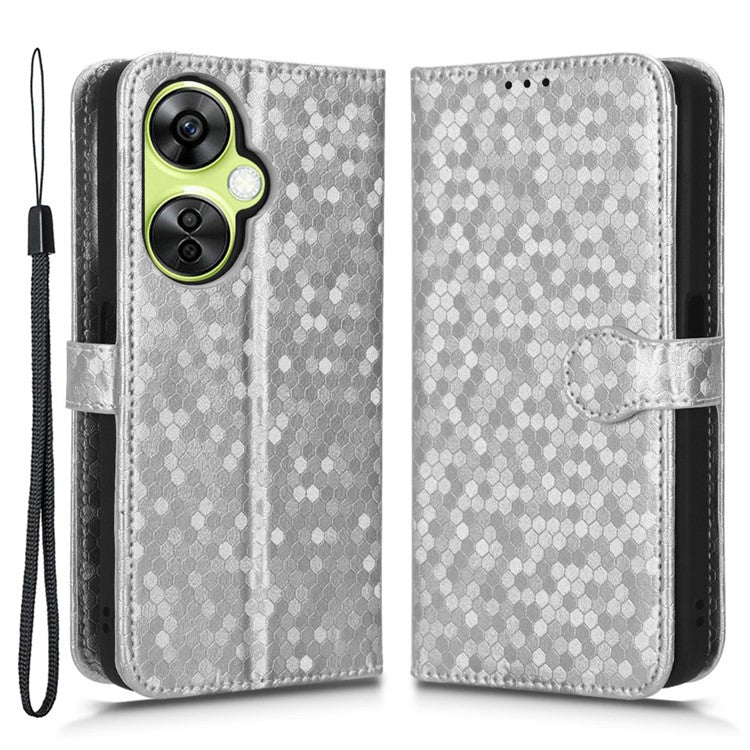 For OnePlus Nord CE 3 Lite 5G / Nord N30 5G PU Leather Cover Dot Pattern Imprinted Stand Wallet Phone Case - Silver