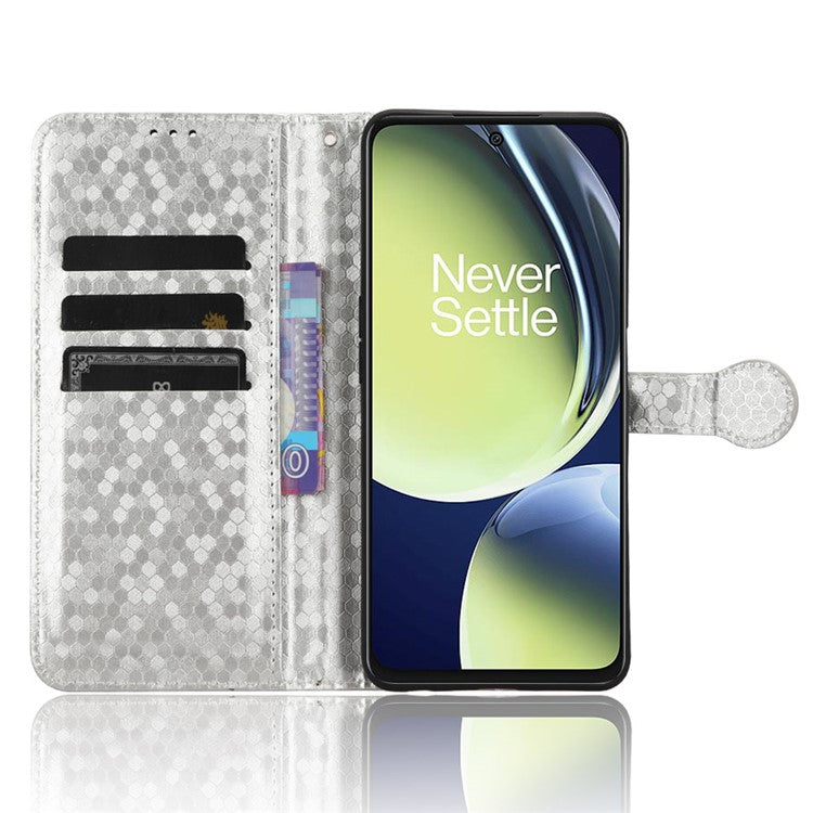 For OnePlus Nord CE 3 Lite 5G / Nord N30 5G PU Leather Cover Dot Pattern Imprinted Stand Wallet Phone Case - Silver