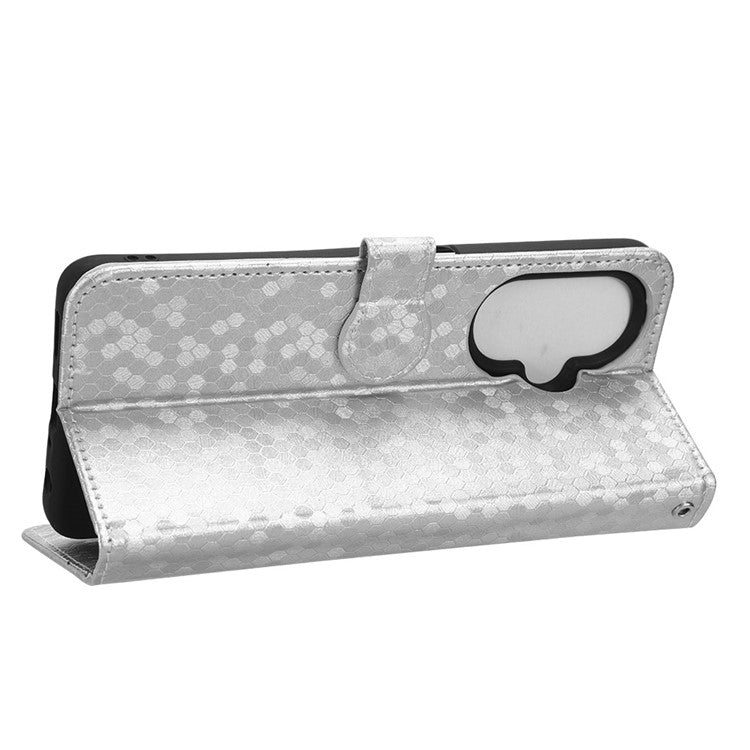 For OnePlus Nord CE 3 Lite 5G / Nord N30 5G PU Leather Cover Dot Pattern Imprinted Stand Wallet Phone Case - Silver