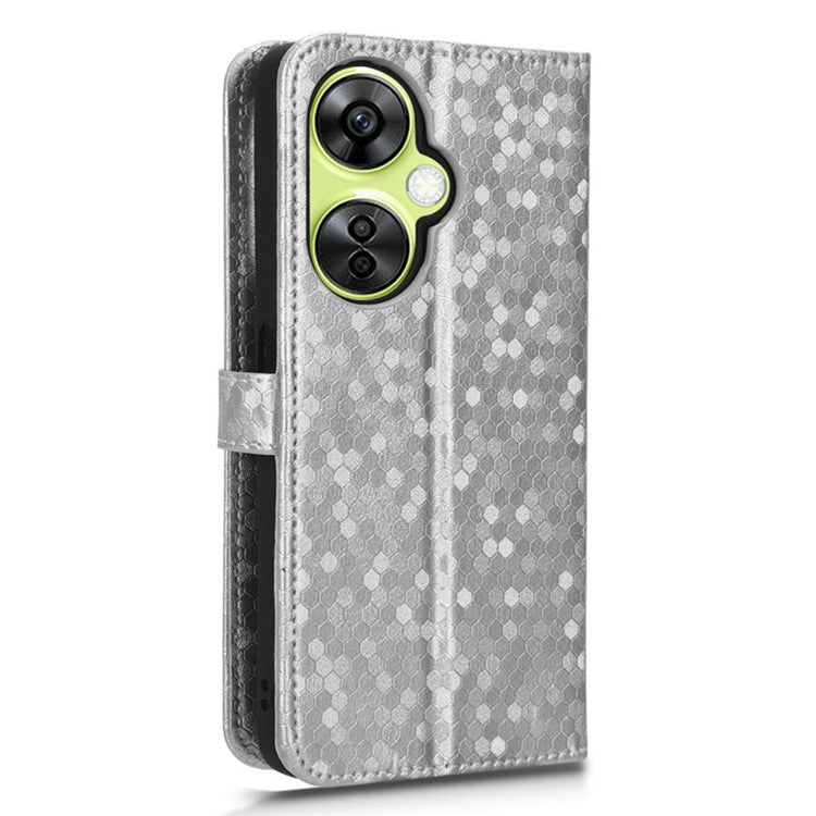 For OnePlus Nord CE 3 Lite 5G / Nord N30 5G PU Leather Cover Dot Pattern Imprinted Stand Wallet Phone Case - Silver
