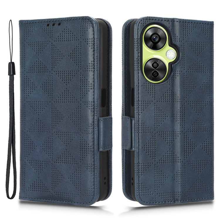 For OnePlus Nord CE 3 Lite 5G / Nord N30 5G Phone Case Imprinted Triangle Stand Wallet PU Leather Cover - Blue