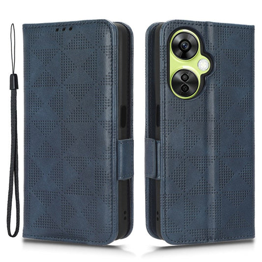For OnePlus Nord CE 3 Lite 5G / Nord N30 5G Phone Case Imprinted Triangle Stand Wallet PU Leather Cover - Blue