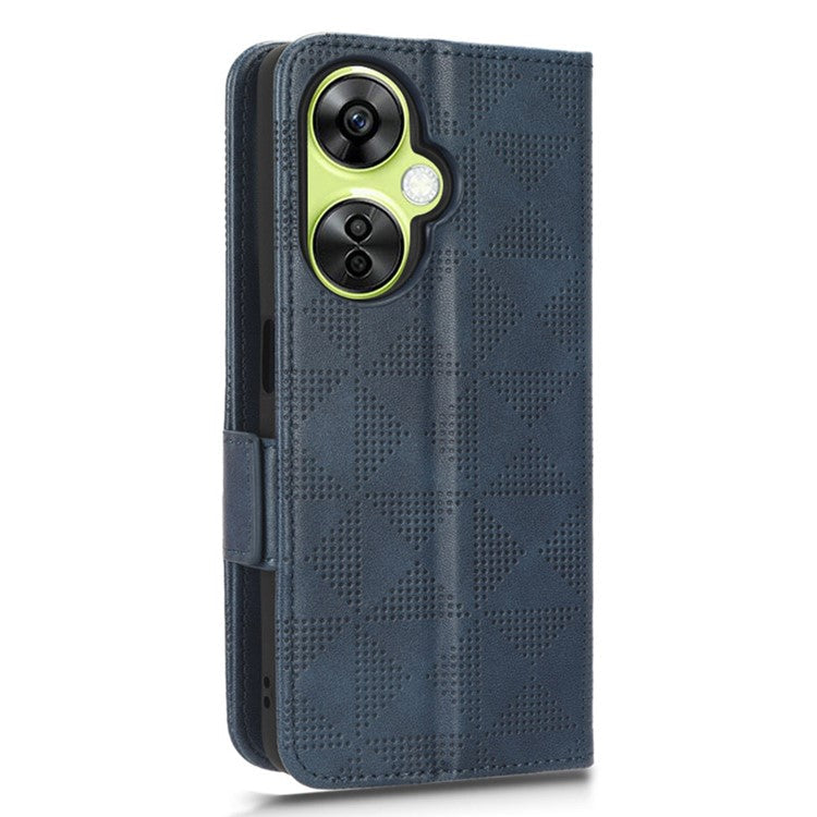 For OnePlus Nord CE 3 Lite 5G / Nord N30 5G Phone Case Imprinted Triangle Stand Wallet PU Leather Cover - Blue