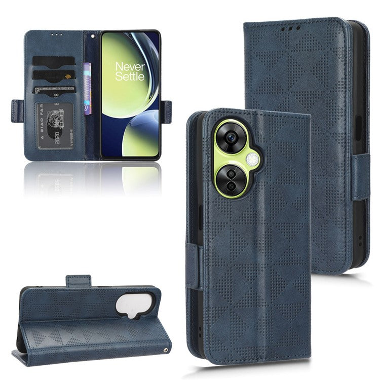 For OnePlus Nord CE 3 Lite 5G / Nord N30 5G Phone Case Imprinted Triangle Stand Wallet PU Leather Cover - Blue