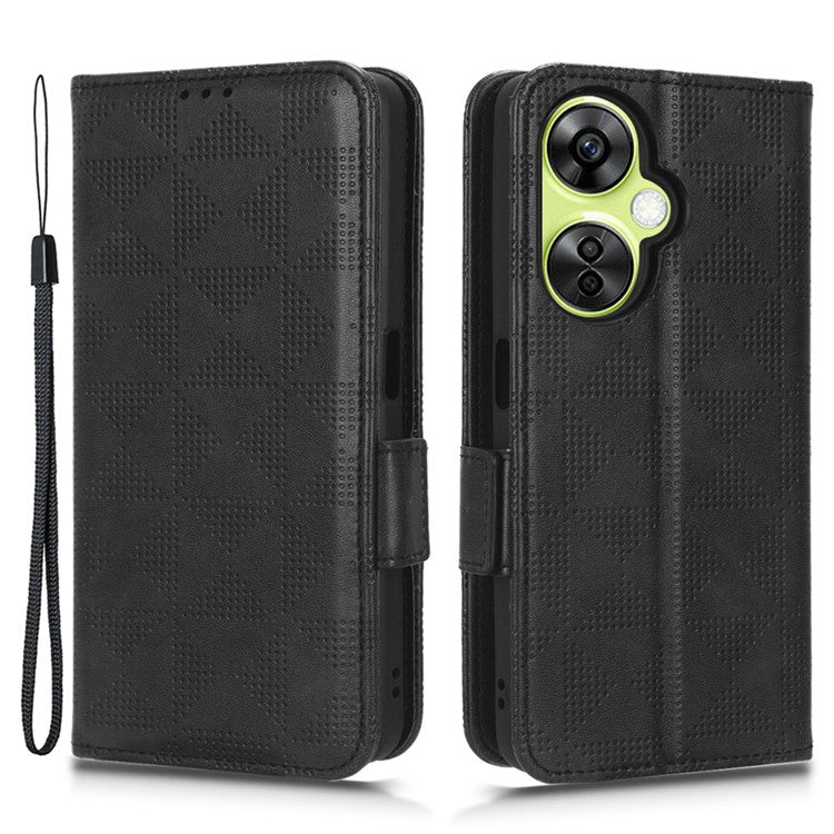 For OnePlus Nord CE 3 Lite 5G / Nord N30 5G Phone Case Imprinted Triangle Stand Wallet PU Leather Cover - Black