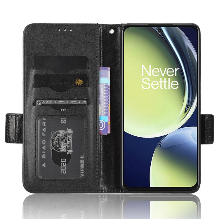 For OnePlus Nord CE 3 Lite 5G / Nord N30 5G Phone Case Imprinted Triangle Stand Wallet PU Leather Cover - Black