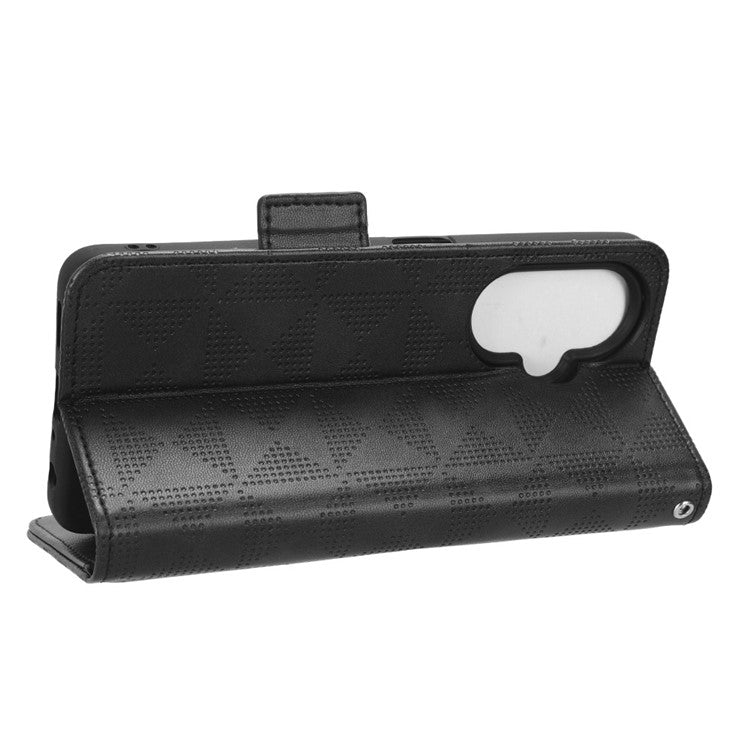 For OnePlus Nord CE 3 Lite 5G / Nord N30 5G Phone Case Imprinted Triangle Stand Wallet PU Leather Cover - Black