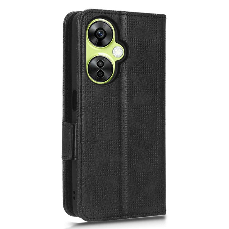 For OnePlus Nord CE 3 Lite 5G / Nord N30 5G Phone Case Imprinted Triangle Stand Wallet PU Leather Cover - Black