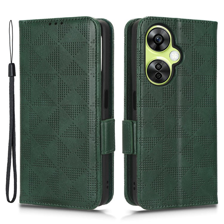 For OnePlus Nord CE 3 Lite 5G / Nord N30 5G Phone Case Imprinted Triangle Stand Wallet PU Leather Cover - Green