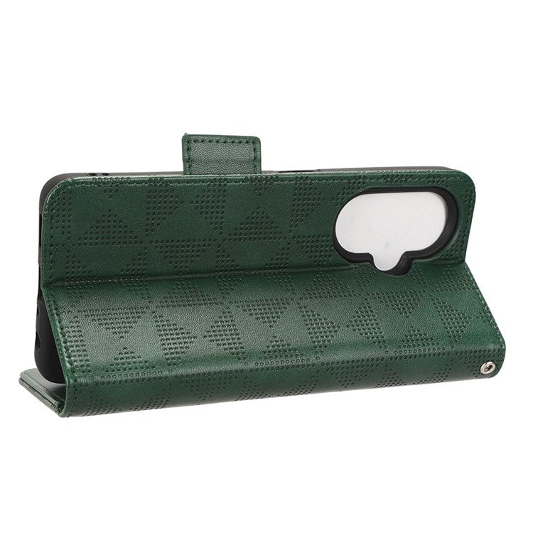 For OnePlus Nord CE 3 Lite 5G / Nord N30 5G Phone Case Imprinted Triangle Stand Wallet PU Leather Cover - Green