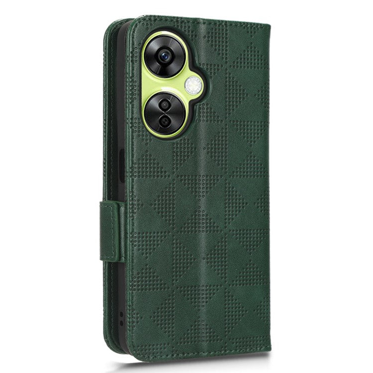 For OnePlus Nord CE 3 Lite 5G / Nord N30 5G Phone Case Imprinted Triangle Stand Wallet PU Leather Cover - Green