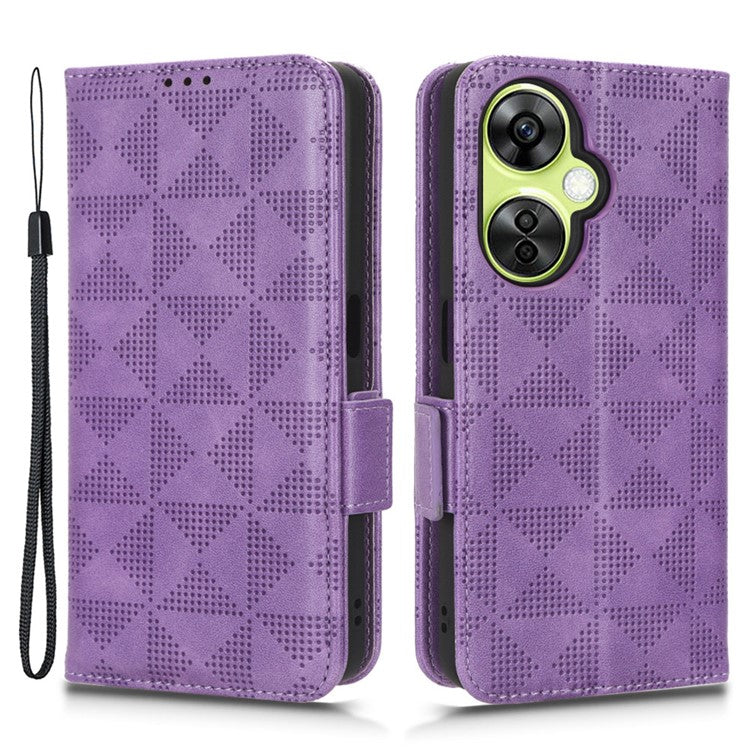 For OnePlus Nord CE 3 Lite 5G / Nord N30 5G Phone Case Imprinted Triangle Stand Wallet PU Leather Cover - Purple