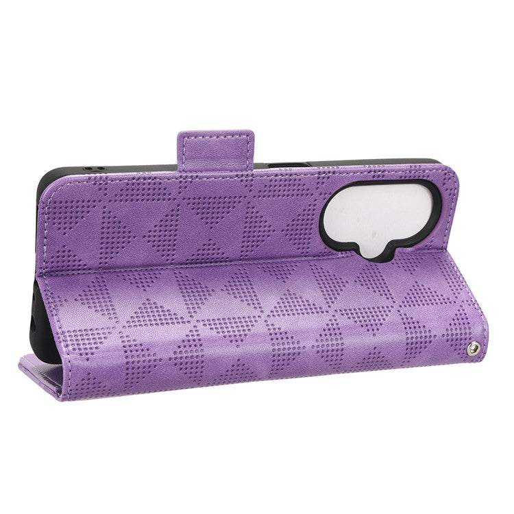 For OnePlus Nord CE 3 Lite 5G / Nord N30 5G Phone Case Imprinted Triangle Stand Wallet PU Leather Cover - Purple