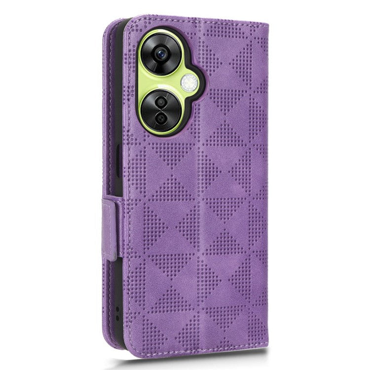 For OnePlus Nord CE 3 Lite 5G / Nord N30 5G Phone Case Imprinted Triangle Stand Wallet PU Leather Cover - Purple