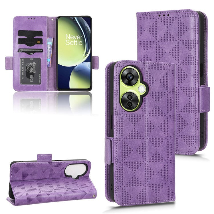 For OnePlus Nord CE 3 Lite 5G / Nord N30 5G Phone Case Imprinted Triangle Stand Wallet PU Leather Cover - Purple