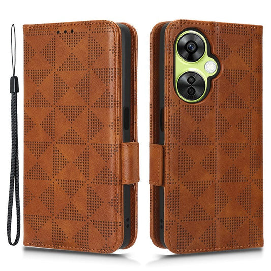 For OnePlus Nord CE 3 Lite 5G / Nord N30 5G Phone Case Imprinted Triangle Stand Wallet PU Leather Cover - Brown