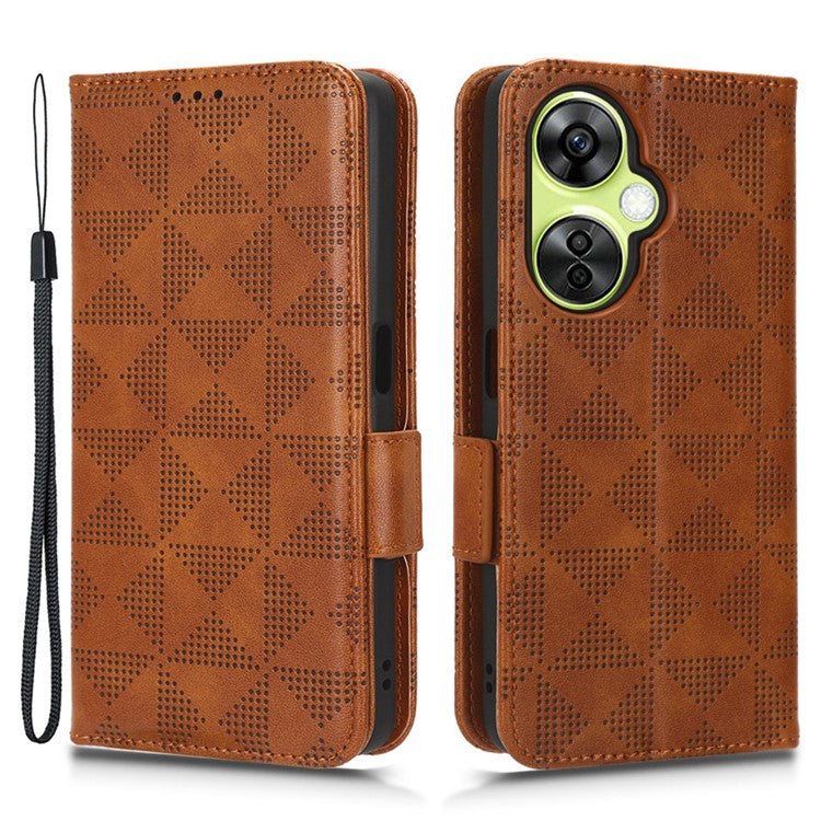 For OnePlus Nord CE 3 Lite 5G / Nord N30 5G Phone Case Imprinted Triangle Stand Wallet PU Leather Cover - Brown