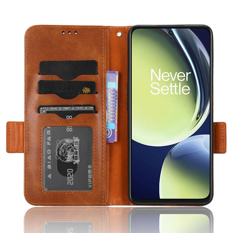 For OnePlus Nord CE 3 Lite 5G / Nord N30 5G Phone Case Imprinted Triangle Stand Wallet PU Leather Cover - Brown