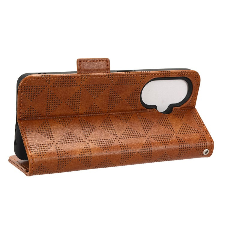 For OnePlus Nord CE 3 Lite 5G / Nord N30 5G Phone Case Imprinted Triangle Stand Wallet PU Leather Cover - Brown