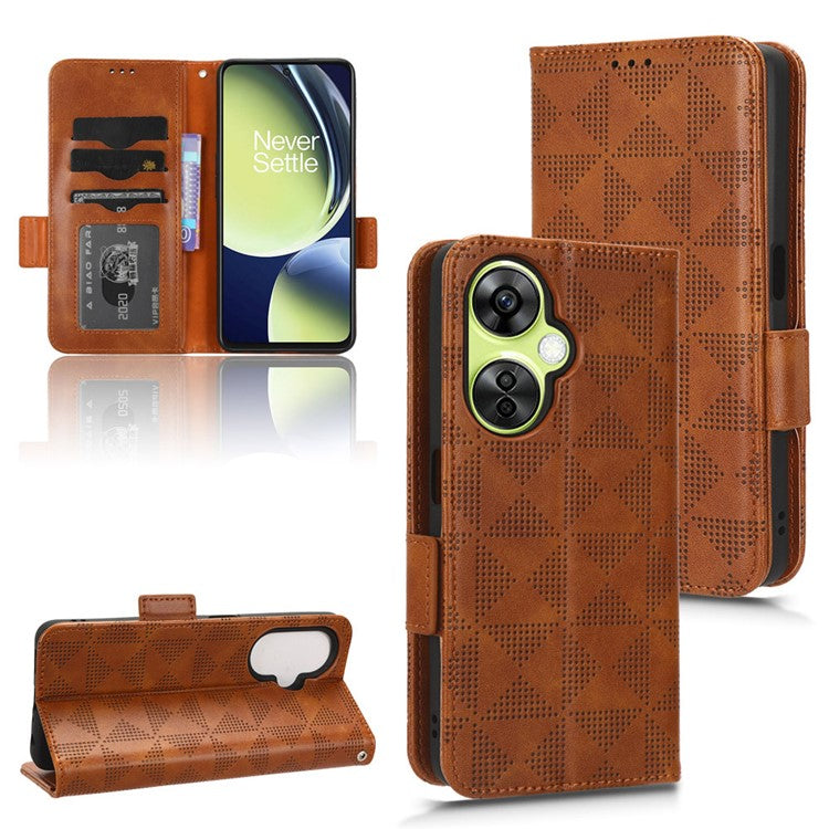 For OnePlus Nord CE 3 Lite 5G / Nord N30 5G Phone Case Imprinted Triangle Stand Wallet PU Leather Cover - Brown