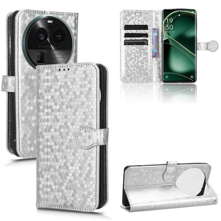 PU Leather Cover for Oppo Find X6 Pro Dot Pattern Imprinted Wallet Phone Case with Stand - Silver