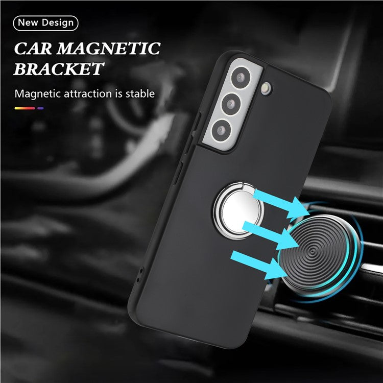 Ring Kickstand Matte Cover for Samsung Galaxy S22+ 5G TPU Phone Case Works for Magnetic Car Mount - Silver