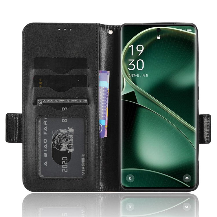 Shockproof PU Leather Phone Case for Oppo Find X6 , Imprinted Triangle Stand Wallet Cover - Black